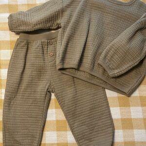 Quincy Mae Textured Sweat Set || Forest